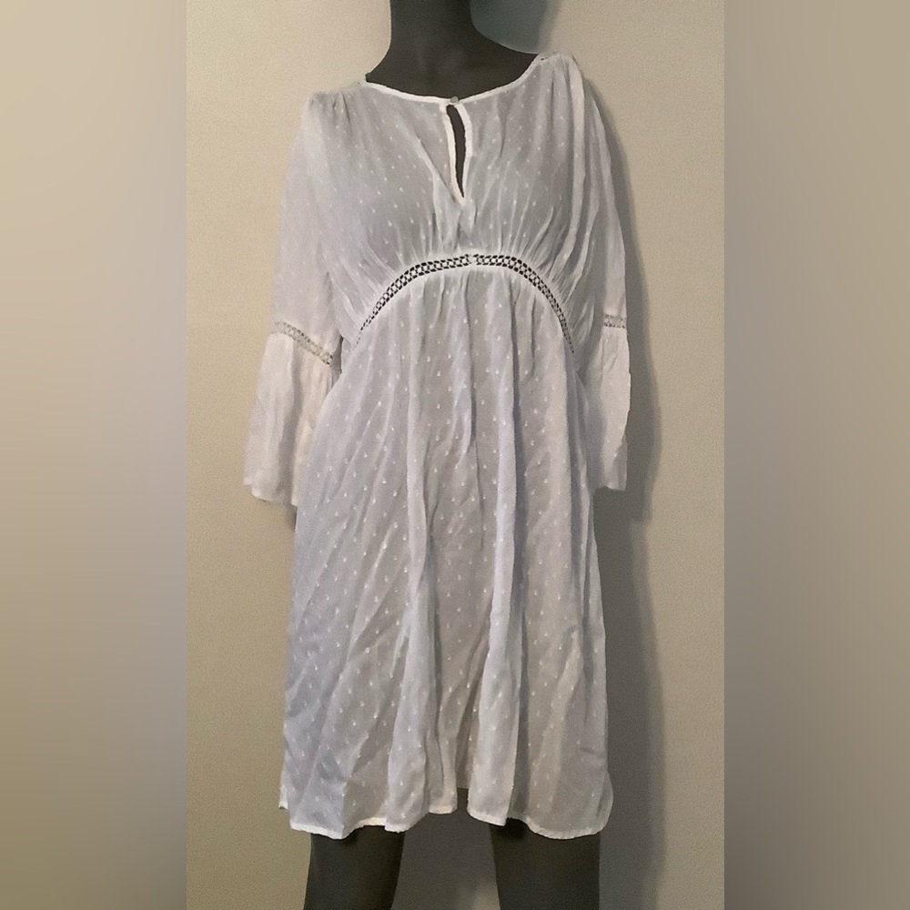 Lucky Brand Dress Peasant White Sheer Bell Sleeved Size Medium